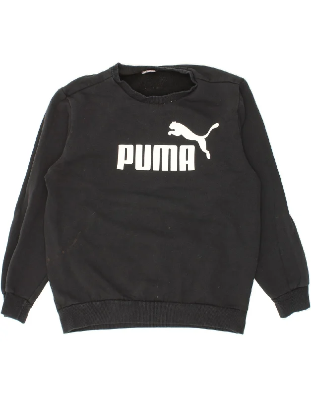 PUMA Mens Graphic Sweatshirt Jumper Medium Black Cotton Hoodie with Drawcord Adjustable Secure