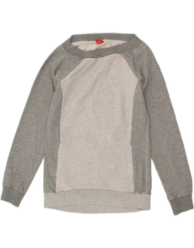 PUMA Womens Sweatshirt Jumper UK 8 Small  Grey Cotton Hoodie with Puffed Sleeves Voluminous Trendy
