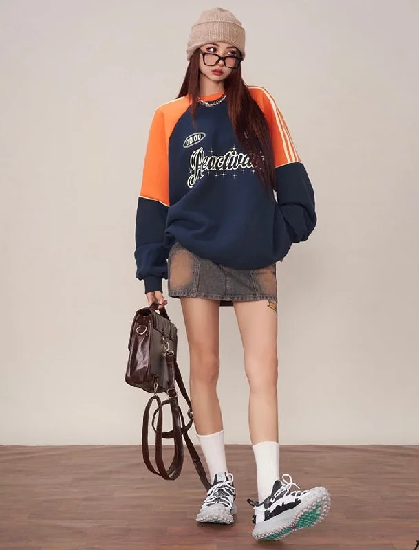 Ractivate Graphic Letter Print Patchwork Long Sleeve Sweatshirt Hoodie Sweatshirt Pullover