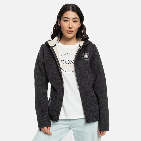 Roxy Petal Fever Zip-Up Hoodie - Onyx Heather Hoodie with Typography Text Message