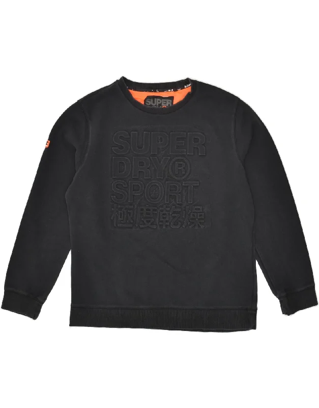 SUPERDRY Womens Graphic Sweatshirt Jumper UK 22 3XL Black Cotton Hoodie with Cuffed Sleeves Snug Secure