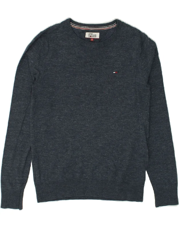 TOMMY HILFIGER Womens Sweatshirt Jumper UK 10 Small Navy Blue Cotton Hoodie with Hem Drawcord Adjustable Customizable