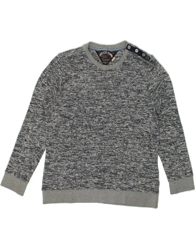 TOMMY HILFIGER Womens Sweatshirt Jumper UK 20 2XL Grey Flecked Cotton Hoodie with Zipper Versatile Modern