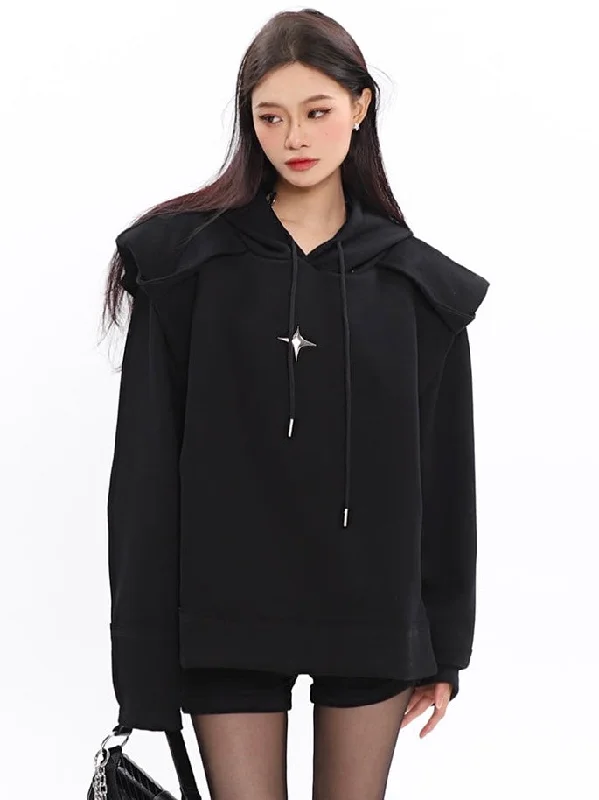 Twinkle Star Silver Solid Color Long Sleeve Hoodie Oversized Hoodie Comfort Casual