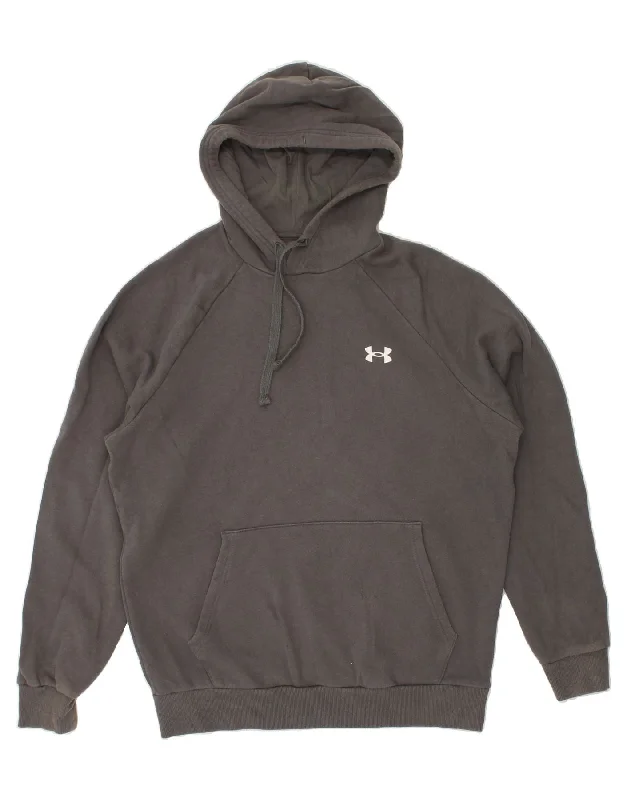 UNDER ARMOUR Mens Cold Gear Hoodie Jumper Medium Grey Cotton Hoodie with Set-In Sleeves Structured Classic