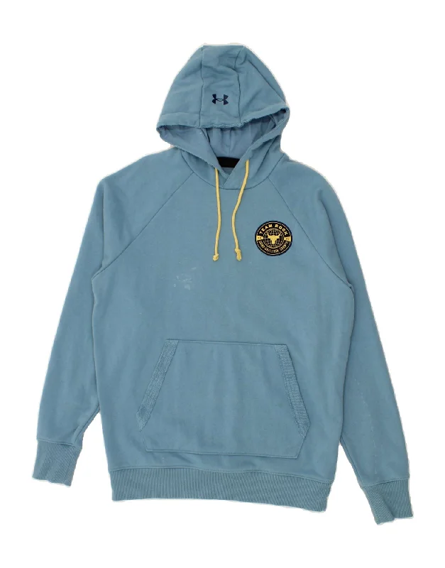 UNDER ARMOUR Mens Hoodie Jumper Medium Blue Cotton Hoodie with Logo Branding Identity