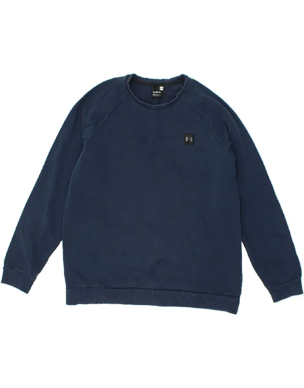 UNDER ARMOUR Mens Sweatshirt Jumper XL Navy Blue Cotton Hoodie with Belted Waist Structured Tailored