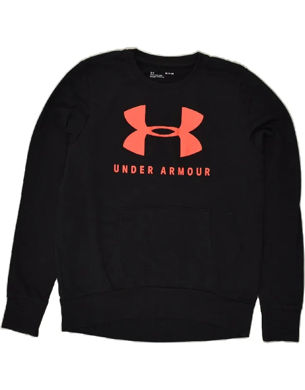 UNDER ARMOUR Womens Graphic Sweatshirt Jumper UK 14 Medium Black Cotton Hoodie with Print Artistic Unique