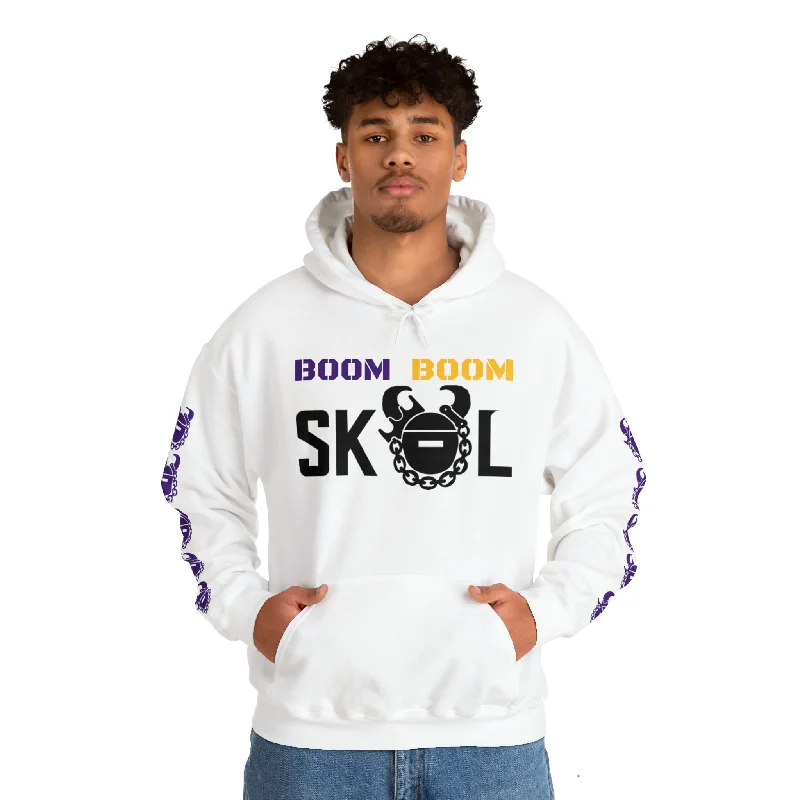 Unisex Heavy Blend™ Hooded Sweatshirt - BOOM BOOM + Game Day Helmet (Sleeves) Hoodie with Pattern Geometric Abstract