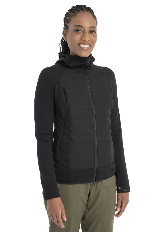 Womens Merino Blend Quantum Hybrid LS Zip Hoodie Hoodie with Half-Zip Sporty Casual