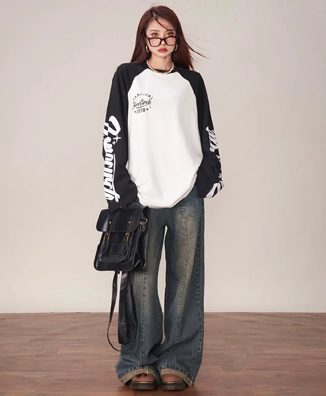 Zerocircle Solid Color Patchwork Long Sleeve Sweatshirt Hoodie with Thumb Holes Functional Cozy
