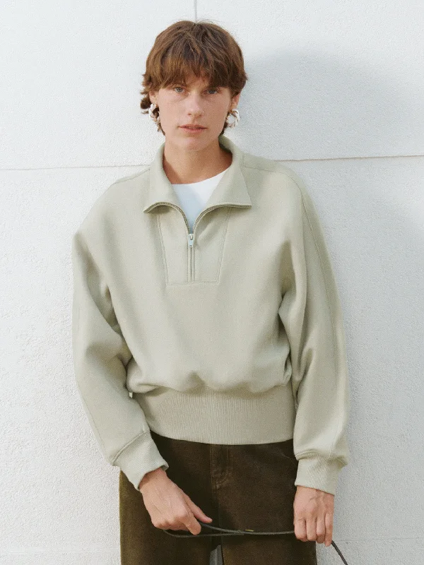 Zip Half Placket Loose Sweatshirts Hoodie with Button Classic Timeless