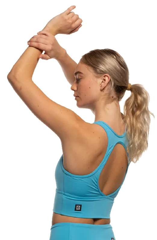 Rae Sports Bra - Cyan Blue High-Cut Bra Design