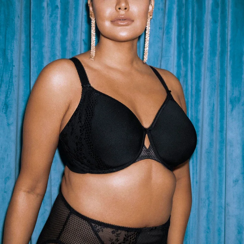 Charley Underwired Spacer Bra In Black - Elomi Elegant Lace Lingerie