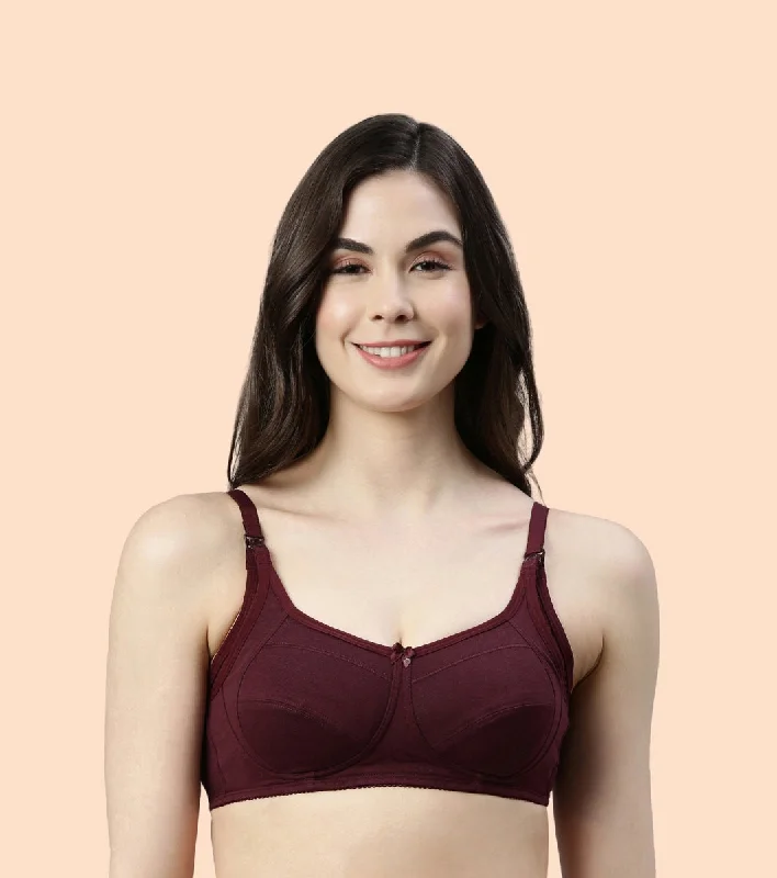 Enamor Eco-Melange MT02 Sectioned Lift and Support Cotton Nursing Bra for Women- High Coverage, Non Padded and Wirefree - Grape Wine Trendy Sports Bra