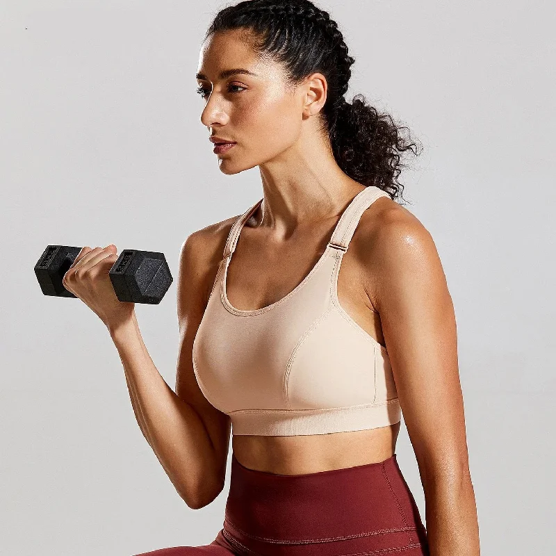 Energy Front Adjustable Wireless Sports Bra - Beige/Black Comfort Fit Bralette