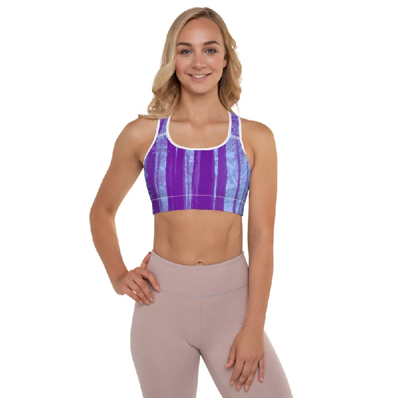 Into The Woods Purple Padded Sports Bra Soft Lace Bra