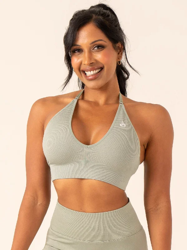 Lift Rib Seamless Halter Sports Bra - Sage Active Support Bra
