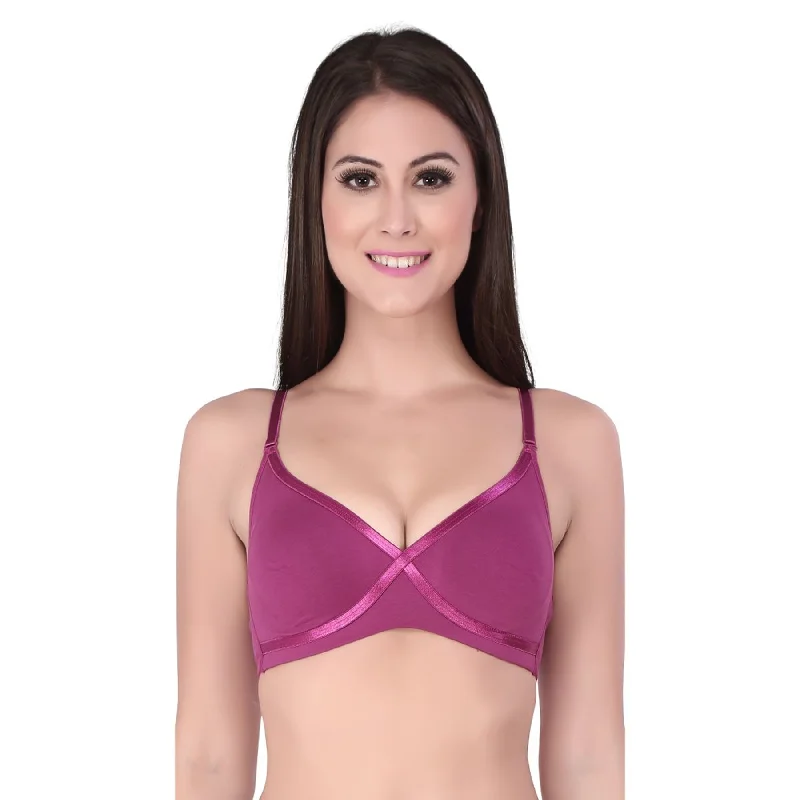 Medium Coverage Non Padded Non wired Cross Over Seamless Bra-CB-402 Minimalist Wireless Bra