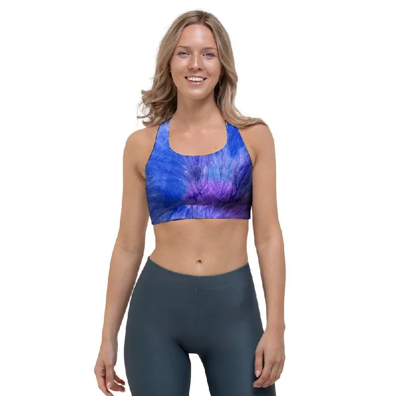 Purple And Blue Tie Dye Sports Bra Supportive Sports Bra
