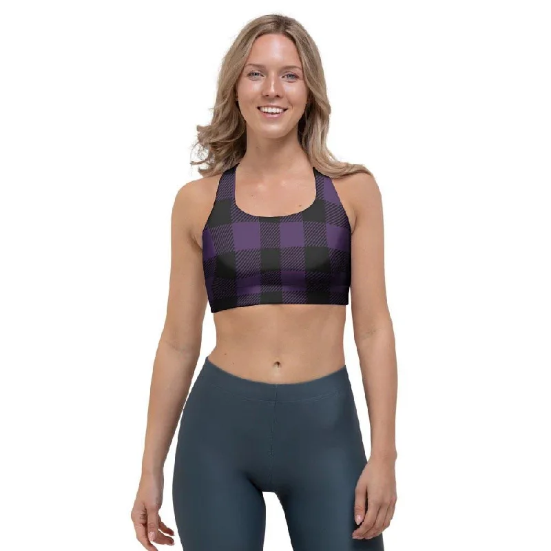 Purple Buffalo Plaid Sports Bra Chic Lace Underwear