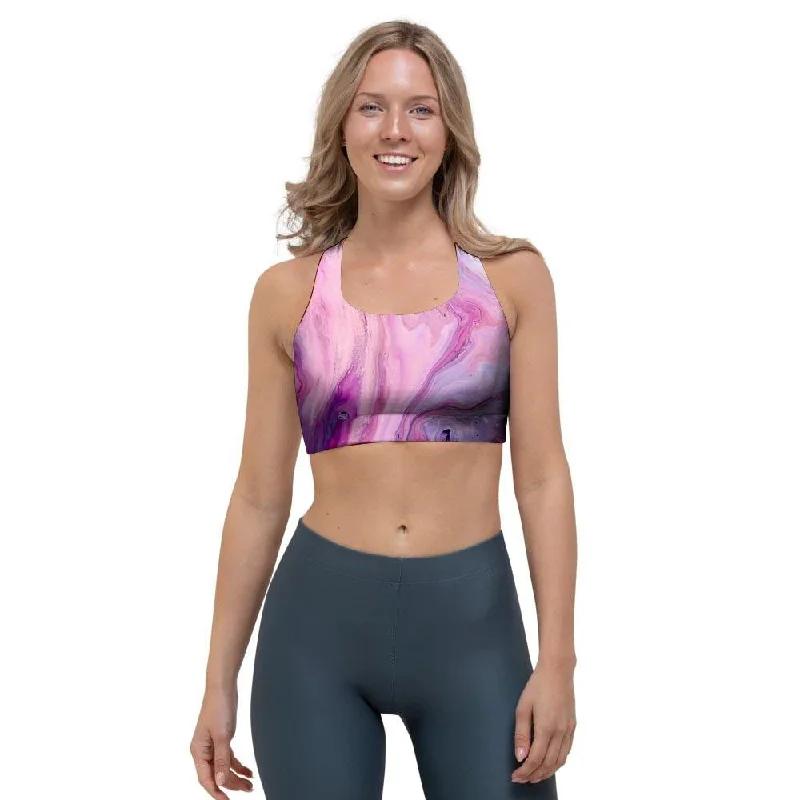 Purple Marble Sports Bra Push-Up Bralette Set