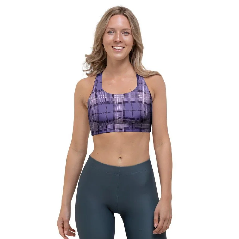 Purple Plaid Tartan Sports Bra Breathable Comfort Bra