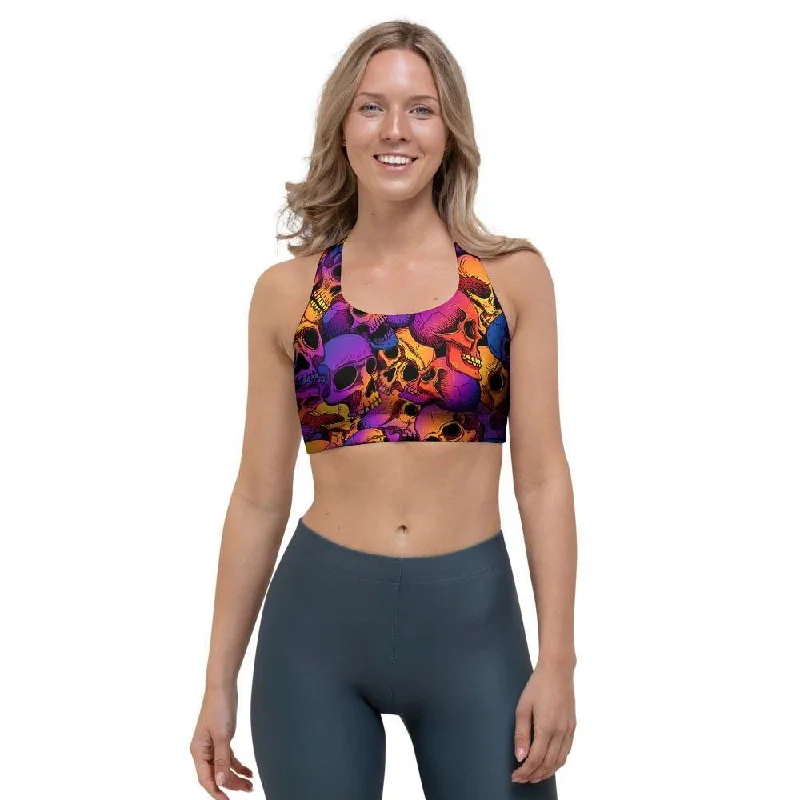 Purple Skull Sports Bra Sporty Wireless Bra