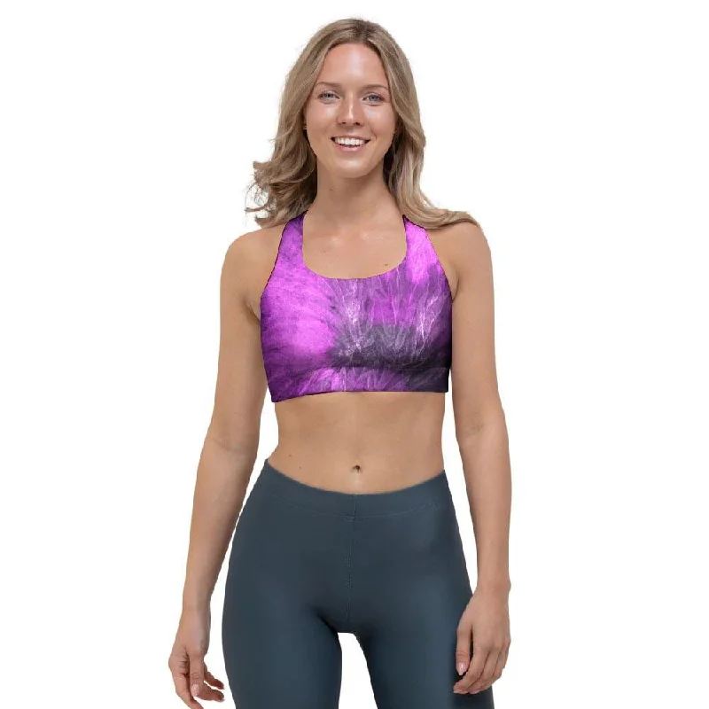 Purple Tie Dye Sports Bra Wireless Push-Up Bra