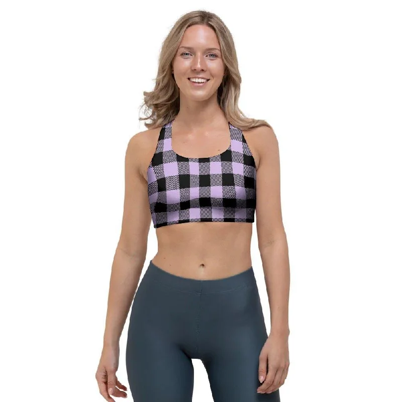 Purple Violet Plaid Sports Bra Sleek Sports Bra