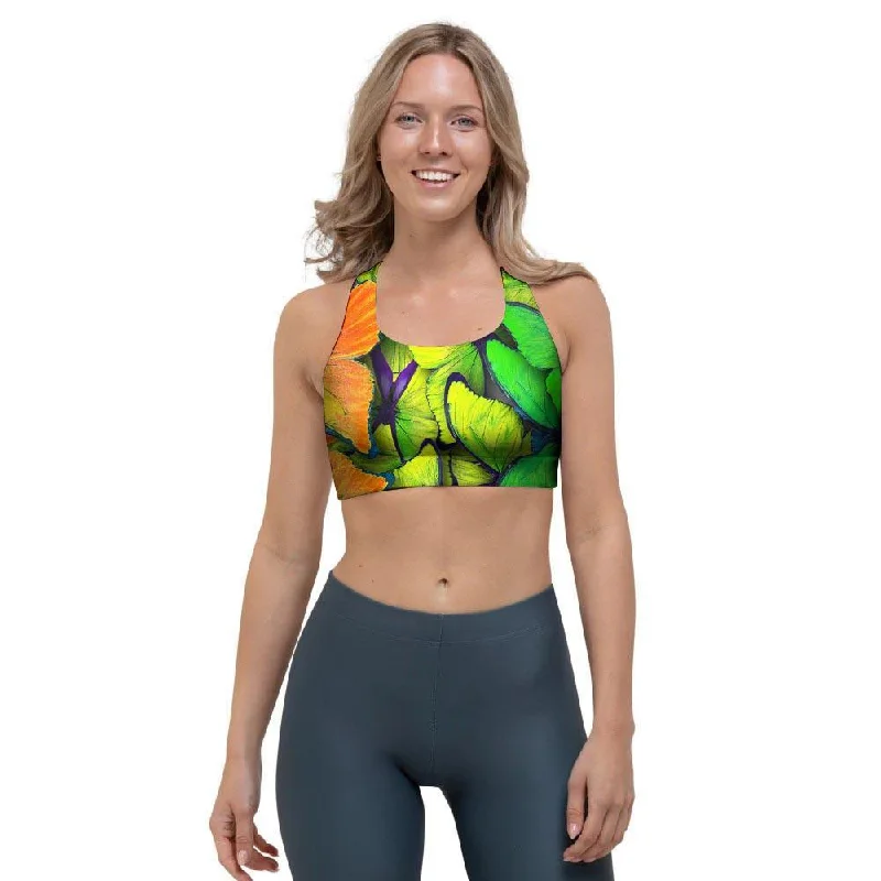 Rainbow Butterfly Print Sports Bra Chic Lace Bra