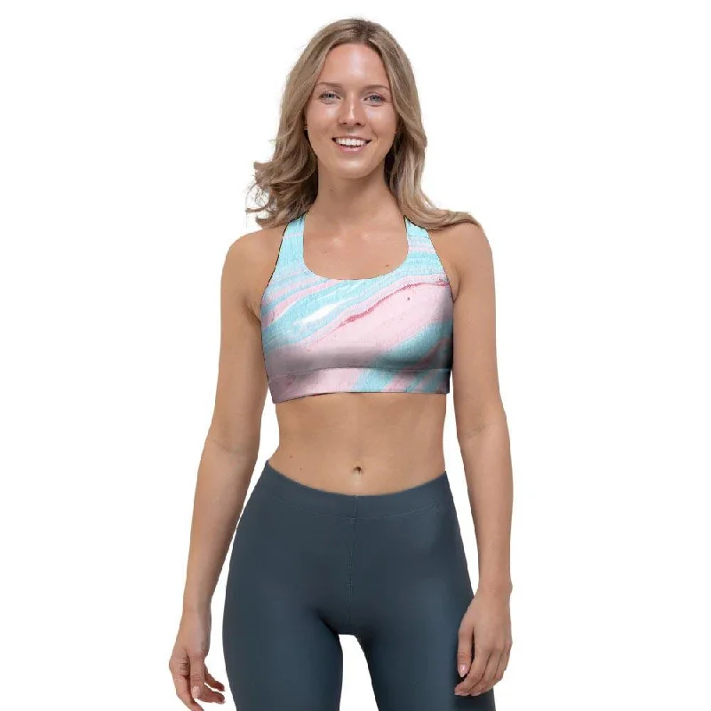 Rainbow Marble Sports Bra Minimalist Wireless Bra