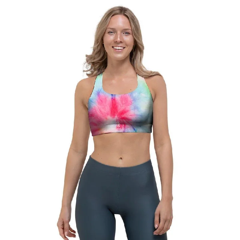 Rainbow Tie Dye Print Sports Bra Chic Lace Bra