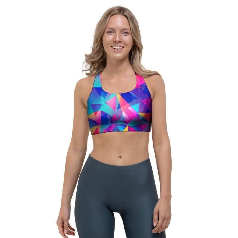 Rainbow Triangle Geometric Sports Bra Soft Mesh Bra