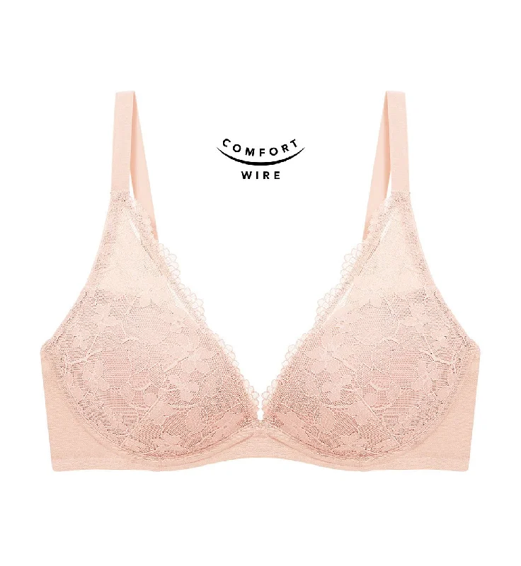 Simply Modern Larkspur Wired Push Up Deep V Bra Comfortable Lace Bralette