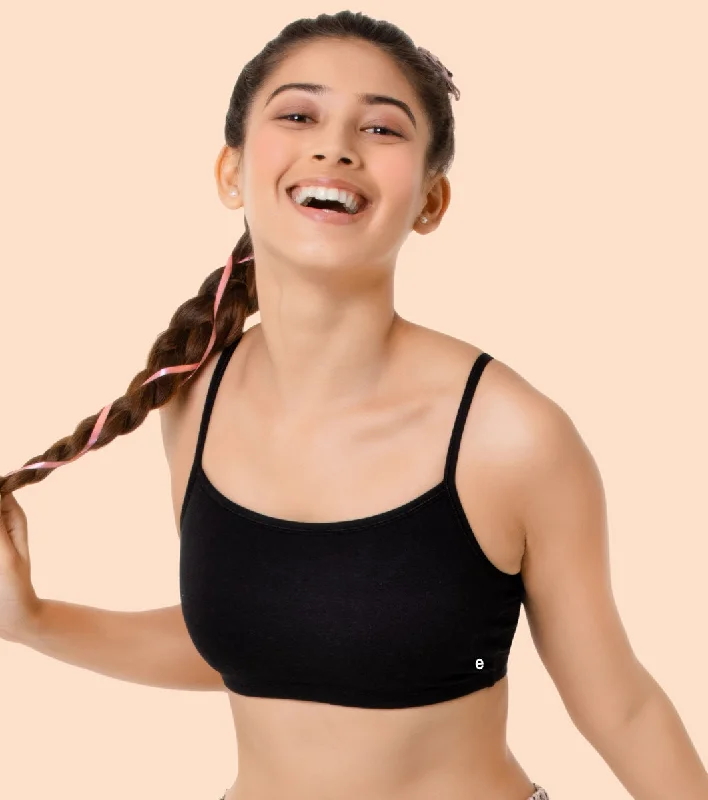 Enamor BB02 Easy Fit Stretch Cotton Beginners Bra with Antimicrobial Finish and Slim Straps - Black Soft Lace Bra