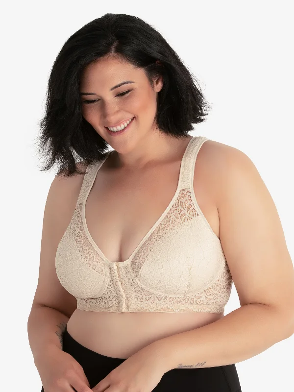 The Nora - Shimmer Support Back Lace Front-Closure Bra Soft Cup Bra