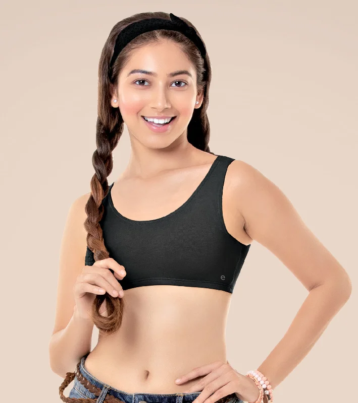 Enamor BB01 Easy Fit Stretch Cotton Beginners Bra with Antimicrobial Finish and Wide Straps - Black Soft Support Bra