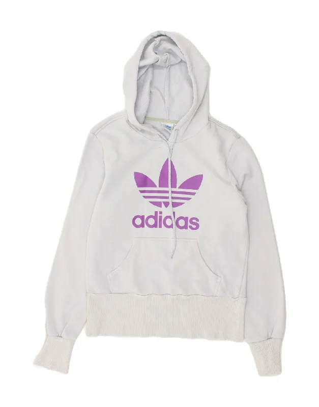 ADIDAS Womens Graphic Hoodie Jumper EU 38 Medium Grey Hoodie with Drawcord Adjustable Secure