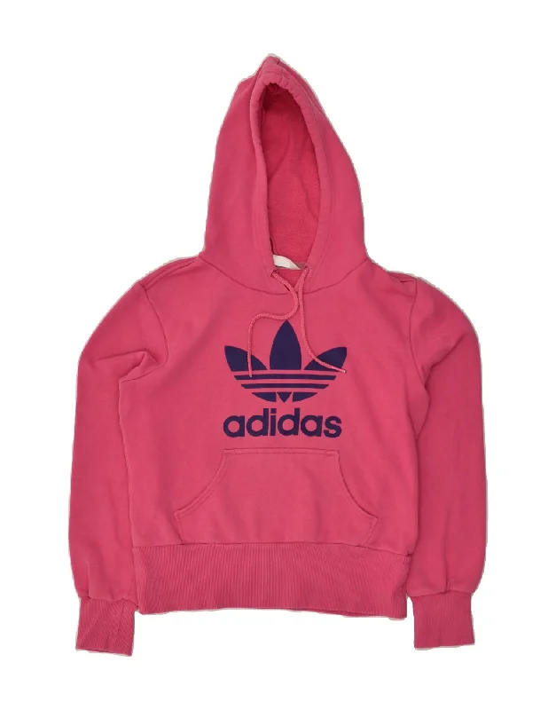 ADIDAS Womens Graphic Hoodie Jumper EU 38 Medium Pink Cotton Hoodie with Ribbed Hem Stretchable Secure