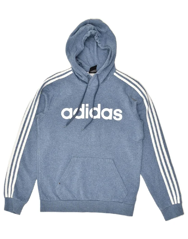 ADIDAS Womens Graphic Hoodie Jumper UK 10 Small Blue Cotton Cotton Hoodie Fleece Lining Warmth