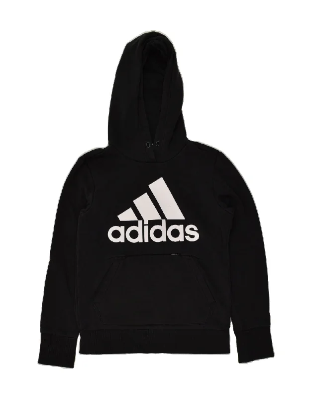 ADIDAS Womens Graphic Hoodie Jumper UK 4/6 XS Black Cotton Hoodie with Reflective Safety Nightwear