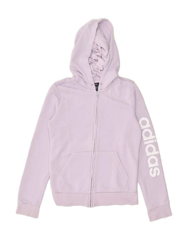 ADIDAS Womens Graphic Hoodie Jumper UK 4/6 XS Purple Hoodie with Belted Waist Structured Tailored