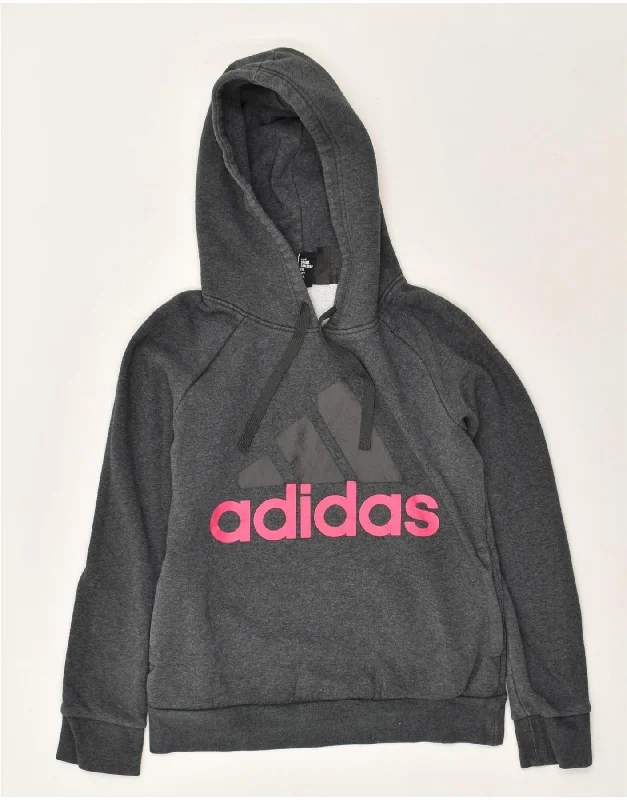 ADIDAS Womens Graphic Hoodie Jumper UK 8/10 Small  Grey Cotton Hoodie with Magnetic Closure Innovative Modern