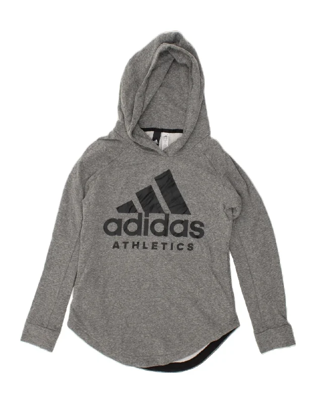 ADIDAS Womens Graphic Hoodie Jumper UK 8/10 Small Grey Cotton Hoodie with Button Classic Timeless