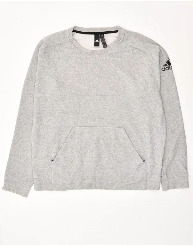 ADIDAS Womens Graphic Sweatshirt Jumper UK 14 Medium Grey Cotton Hoodie with Magnetic Closure Innovative Modern