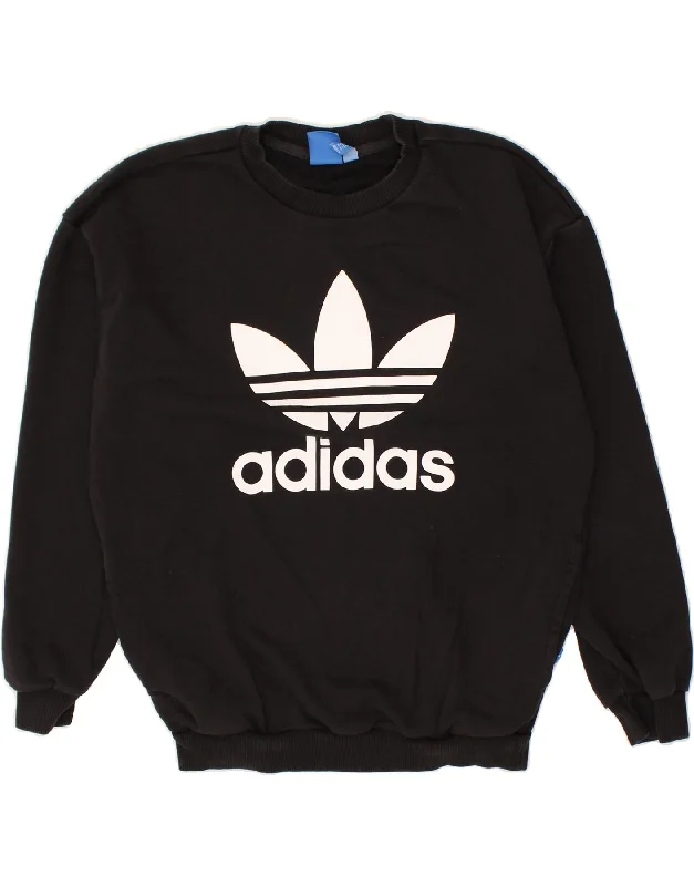 ADIDAS Womens Graphic Sweatshirt Jumper UK 8 Small Black Cotton Hoodie with Contrast Stitching Detailed Premium