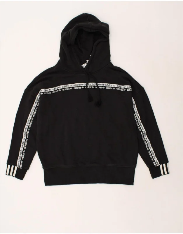 ADIDAS Womens Oversized Graphic Hoodie Jumper UK 14 Large Black Cotton Hoodie with Full-Zip Functional Layering