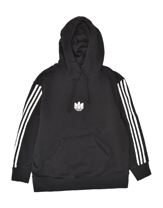 ADIDAS Womens Oversized Hoodie Jumper UK 12 Medium Black Cotton Hoodie with Drop Shoulder Relaxed Streetwear