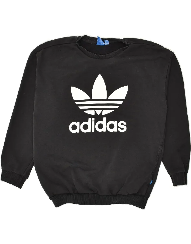 ADIDAS Womens Oversized Sweatshirt Jumper UK 8 Small  Black Cotton Hoodie with Crew Neck Simple Timeless